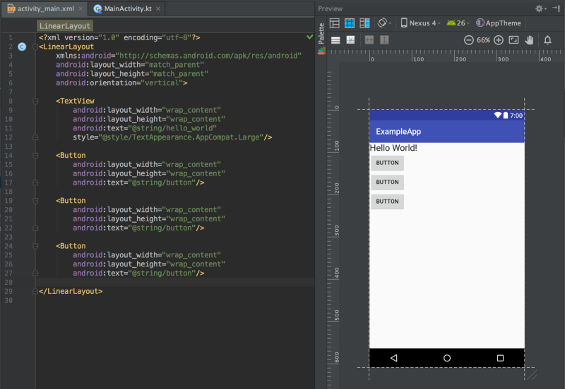 Android beginner Example of LinearLayout in vertical orientation