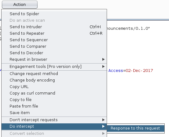 Intercept actions