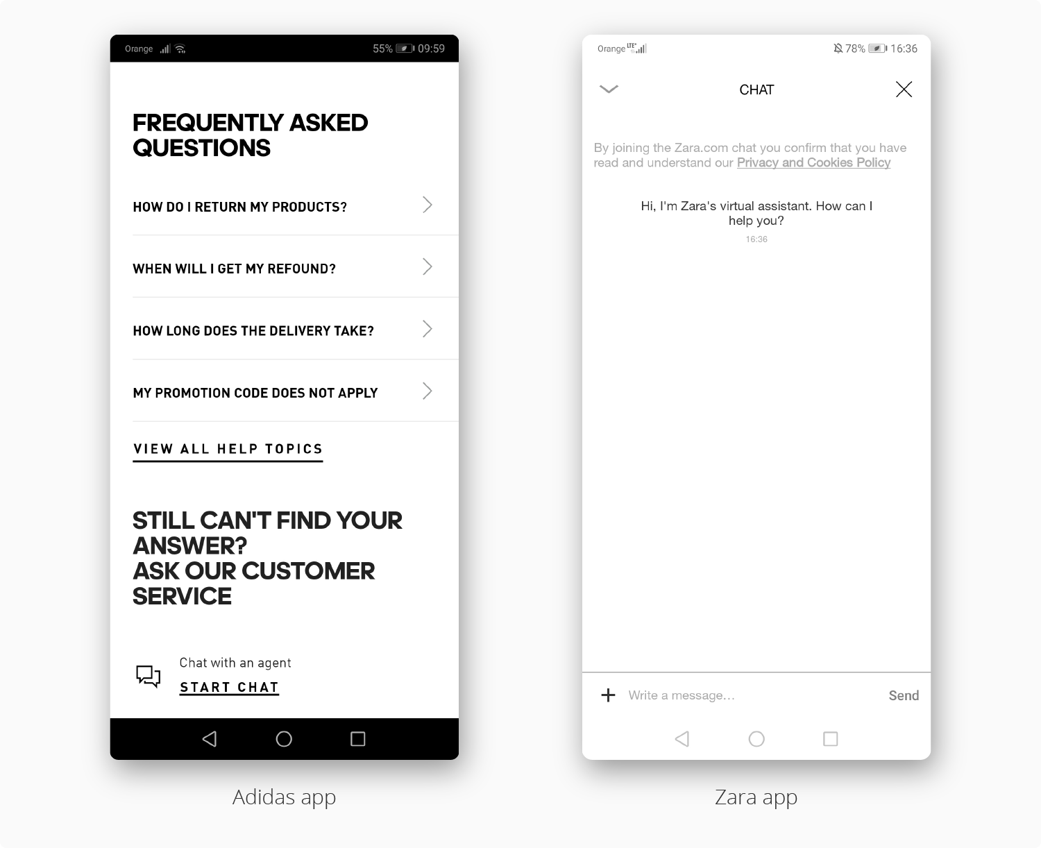 key e-Commerce mobile app features examples