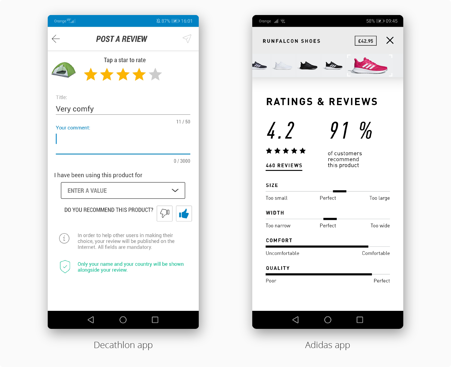key e-Commerce mobile app features examples