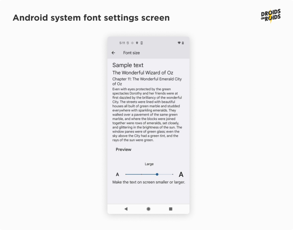 Android system font settings screen - mobile app accessibility