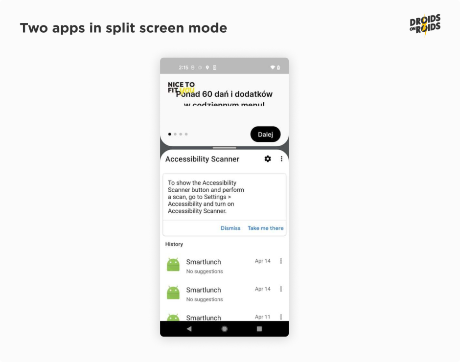 two apps in split screen mode - app accessibility
