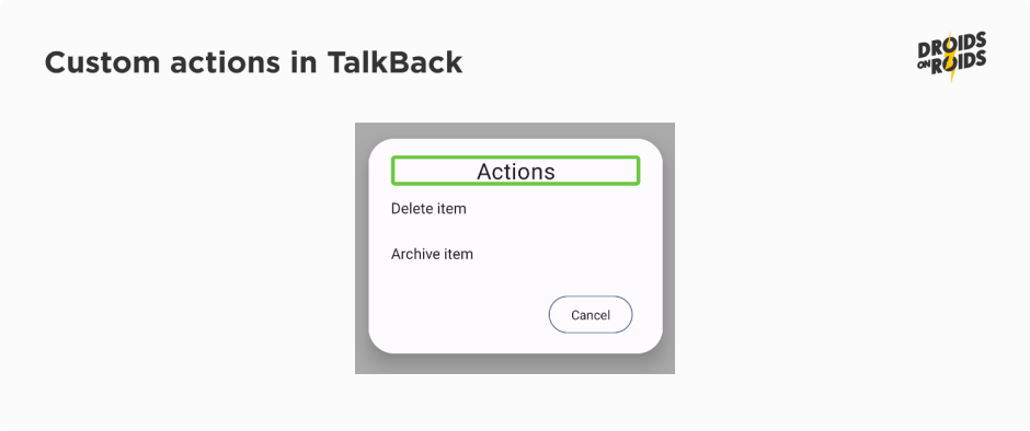 custom actions in TalkBack